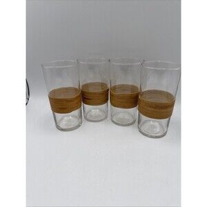 Vintage Rattan Wrapped Highball Glasses Set of 4 Boho Coastal MCM Barware 5.5”